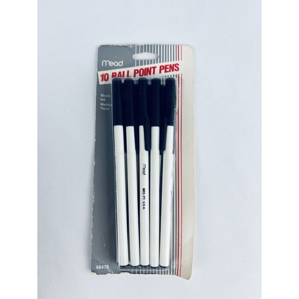 Vintage Mead Black Ball Point Pens - 1988 - NOS Sealed Package - Made In USA